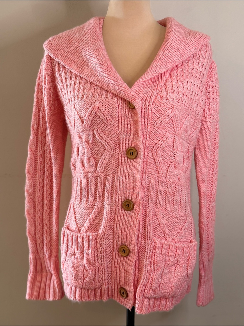 Vintage pink cable knit vintage eclectic grandpa cardigan sweater SM